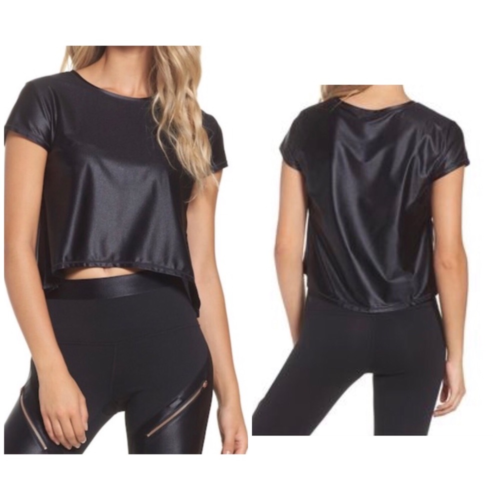 NWT Zella Black Metallic Crop Tee Size Large
